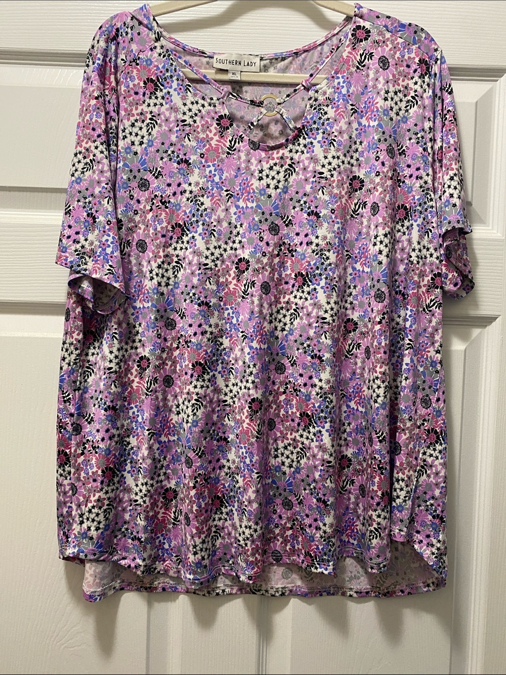 Southern Lady Pink Lavender Floral Short Sleeve Tee